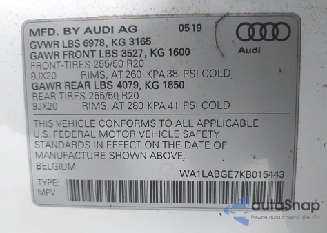 2019 Audi E-Tron Premium Plus from USA, damaged, VIN WA1LABGE7KB015443